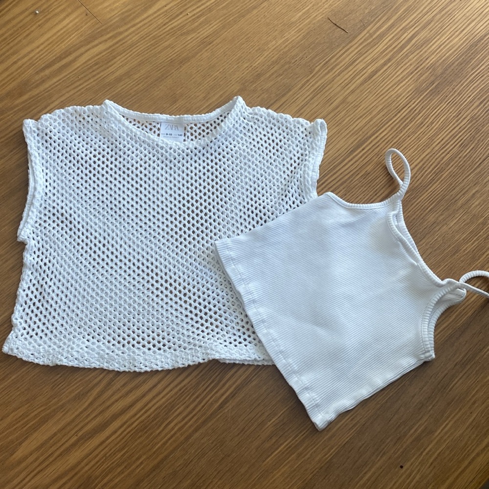ZARA Kids Girl White Cotton Knitted Crop Top Tank Size 9-10